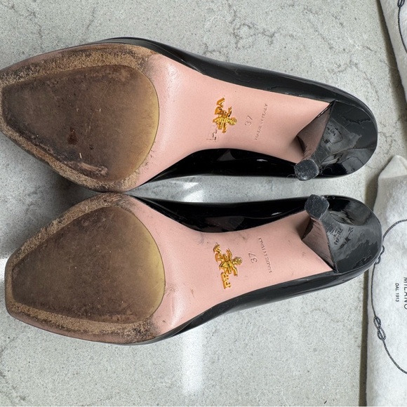 Prada Patent Leather Black Peep Toe Heels - Picture 4 of 5